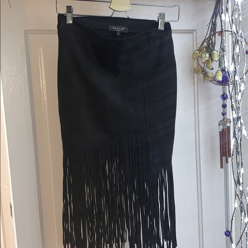 *BEULAH* FRINGE SOFT LEATHER LIKE SKIRT